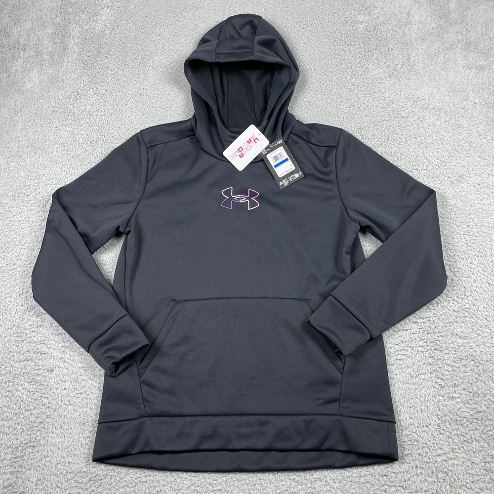Under Armour ArmourFleece Novelty Bl‎ Hoodie Girls YXL Black Pullover NEW